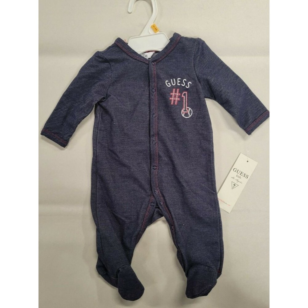 NWT Guess #1 Baseball Blue Chambray One Piece Newborn Infant Outfit 0-3 Month‎